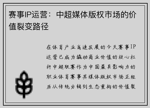 赛事IP运营：中超媒体版权市场的价值裂变路径
