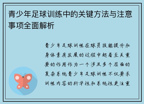 青少年足球训练中的关键方法与注意事项全面解析